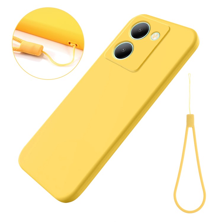 For vivo Y36 4G (Global) Soft Lining Liquid Silicone Phone Cover Anti-Dust Mobile Phone Case with Strap - Yellow