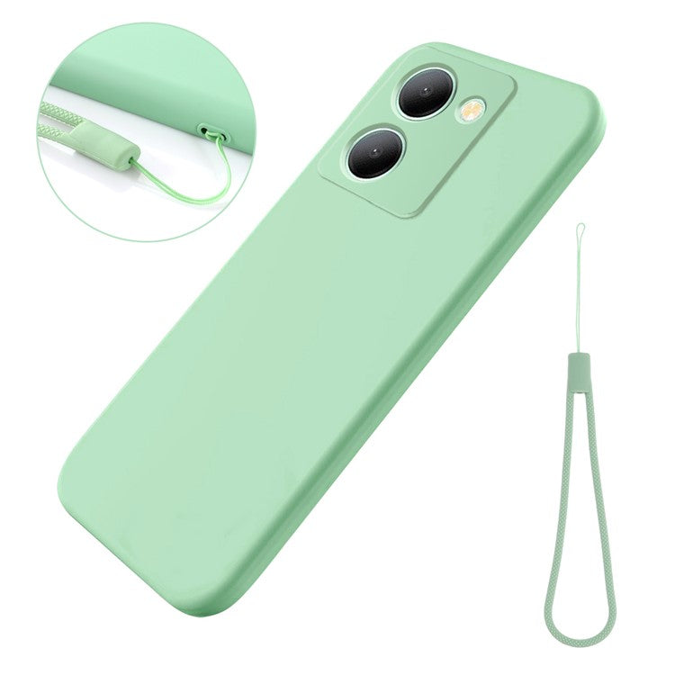 For vivo Y36 4G (Global) Soft Lining Liquid Silicone Phone Cover Anti-Dust Mobile Phone Case with Strap - Green