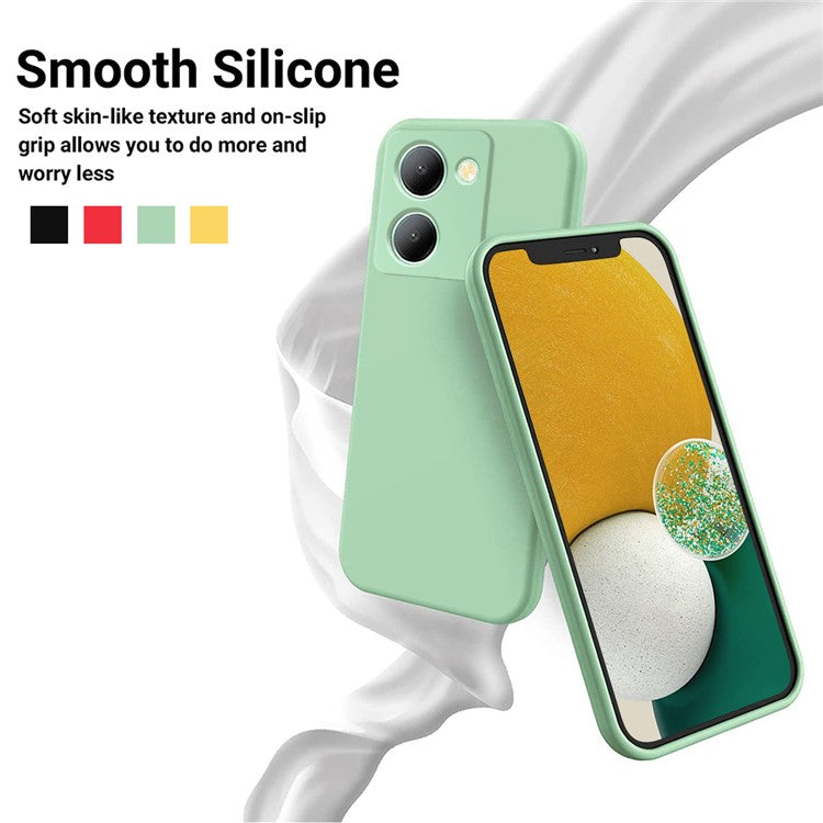 For vivo Y36 4G (Global) Soft Lining Liquid Silicone Phone Cover Anti-Dust Mobile Phone Case with Strap - Green