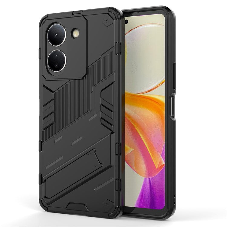 For vivo Y36 4G (Global) / Y78 (China) 5G Shockproof Phone Case Kickstand PC+TPU Phone Cover - Black