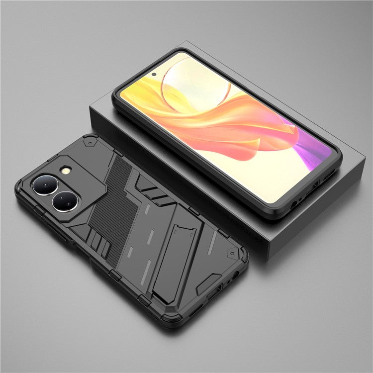 For vivo Y36 4G (Global) / Y78 (China) 5G Shockproof Phone Case Kickstand PC+TPU Phone Cover - Black