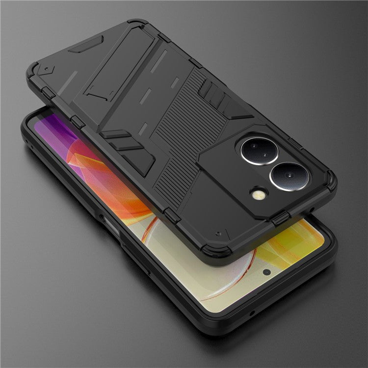 For vivo Y36 4G (Global) / Y78 (China) 5G Shockproof Phone Case Kickstand PC+TPU Phone Cover - Black