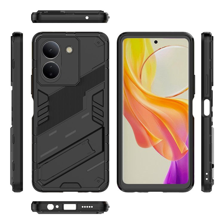 For vivo Y36 4G (Global) / Y78 (China) 5G Shockproof Phone Case Kickstand PC+TPU Phone Cover - Black