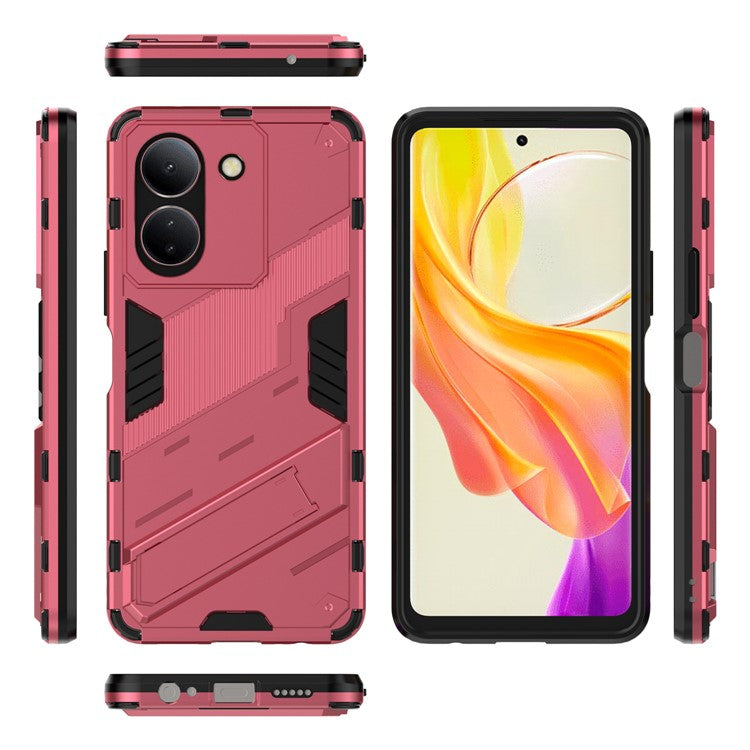 For vivo Y36 4G (Global) / Y78 (China) 5G Shockproof Phone Case Kickstand PC+TPU Phone Cover - Rose