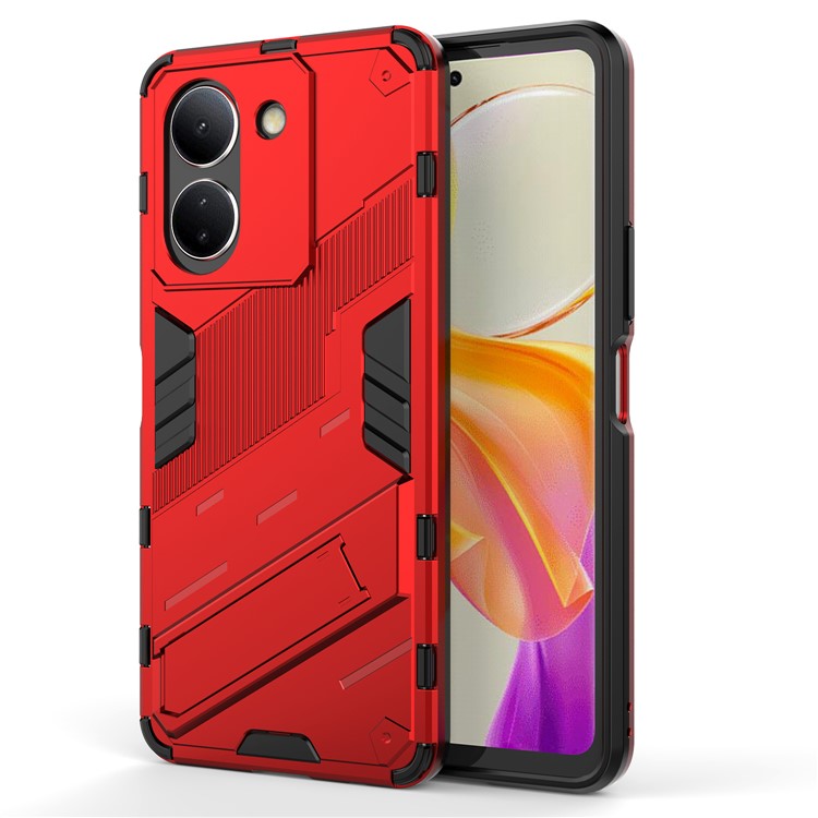 For vivo Y36 4G (Global) / Y78 (China) 5G Shockproof Phone Case Kickstand PC+TPU Phone Cover - Red