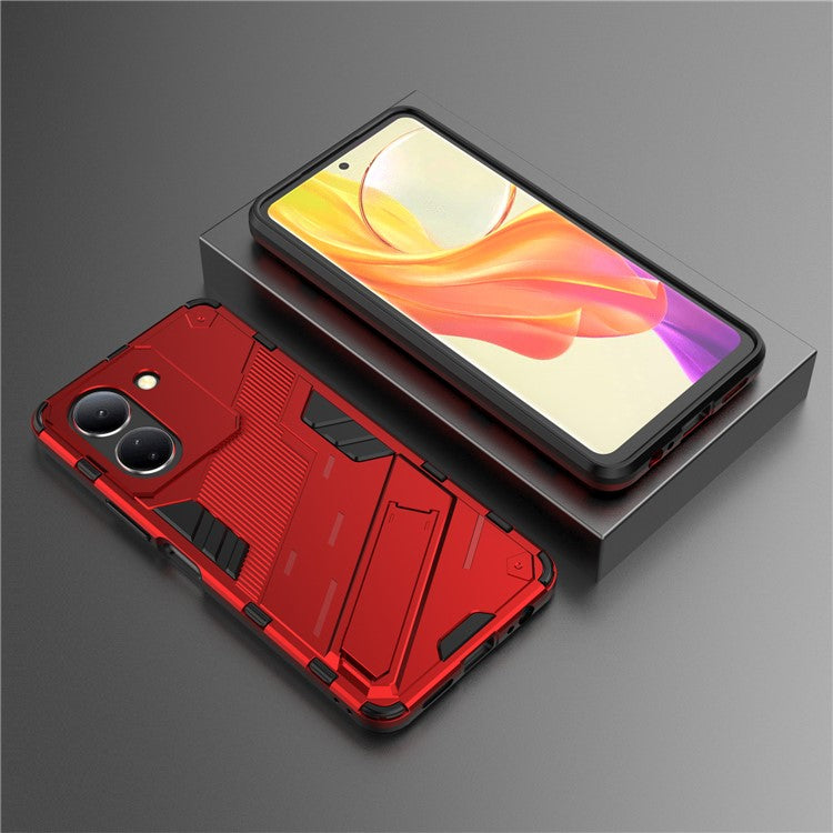 For vivo Y36 4G (Global) / Y78 (China) 5G Shockproof Phone Case Kickstand PC+TPU Phone Cover - Red