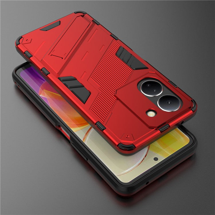 For vivo Y36 4G (Global) / Y78 (China) 5G Shockproof Phone Case Kickstand PC+TPU Phone Cover - Red