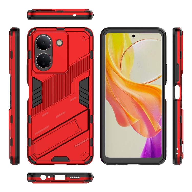 For vivo Y36 4G (Global) / Y78 (China) 5G Shockproof Phone Case Kickstand PC+TPU Phone Cover - Red