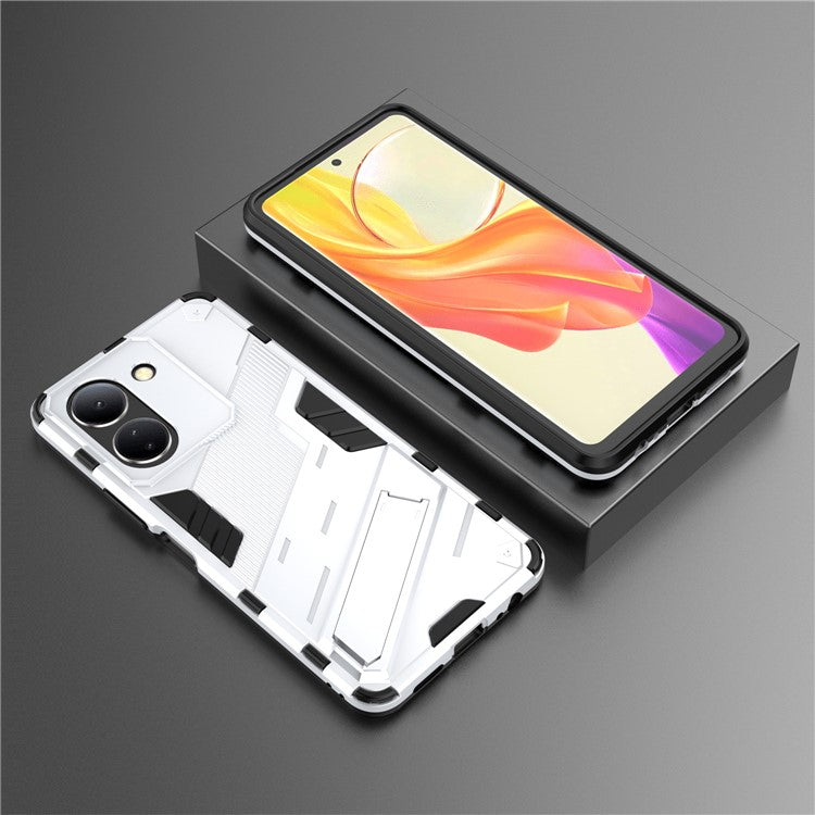 For vivo Y36 4G (Global) / Y78 (China) 5G Shockproof Phone Case Kickstand PC+TPU Phone Cover - White