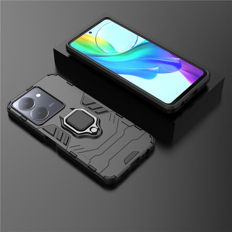 Protective Cover for vivo Y36 4G (Global) / Y78 (China) 5G Ring Holder Kickstand Shell TPU + PC Phone Case - Black