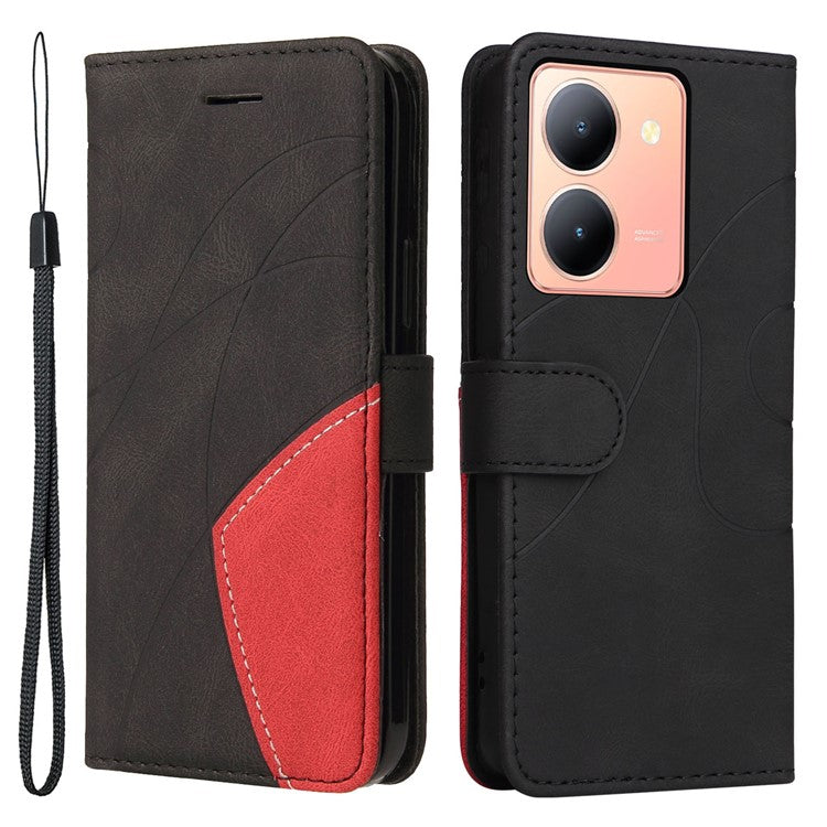 KT Leather Series-1 For vivo Y36 5G (Global) / Y78 5G (China) Phone Case PU Leather Dual-color Splicing Wallet Stand Cover - Black