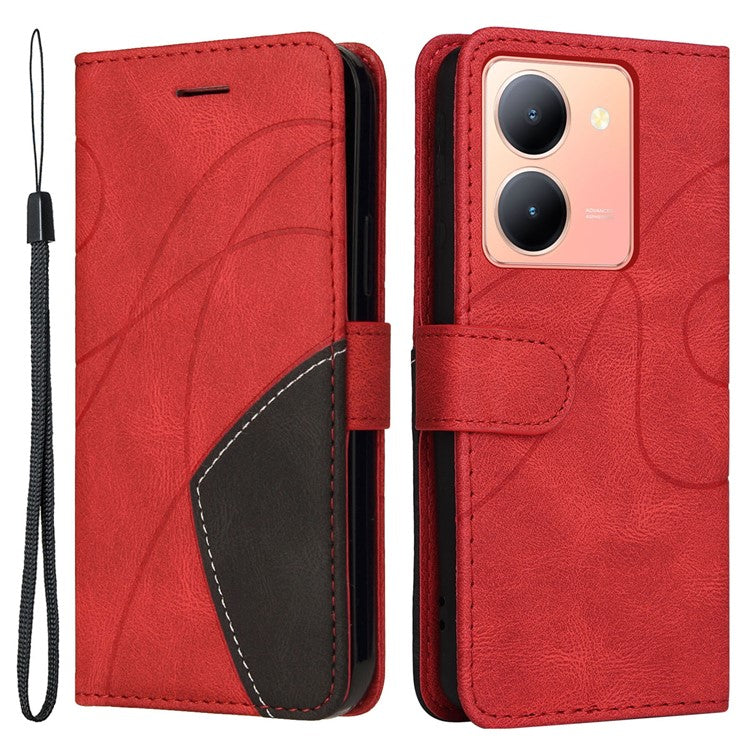 KT Leather Series-1 For vivo Y36 5G (Global) / Y78 5G (China) Phone Case PU Leather Dual-color Splicing Wallet Stand Cover - Red