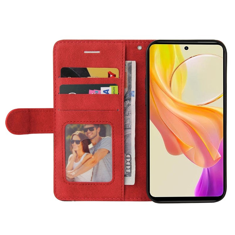 KT Leather Series-1 For vivo Y36 5G (Global) / Y78 5G (China) Phone Case PU Leather Dual-color Splicing Wallet Stand Cover - Red