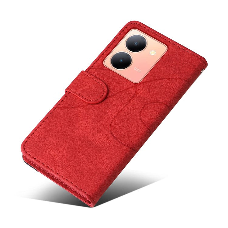 KT Leather Series-1 For vivo Y36 5G (Global) / Y78 5G (China) Phone Case PU Leather Dual-color Splicing Wallet Stand Cover - Red