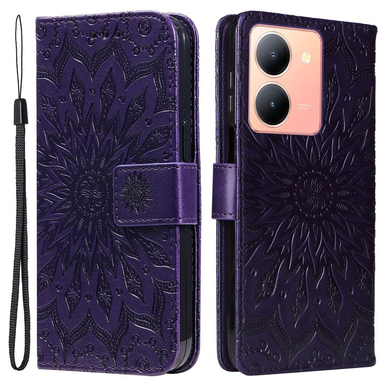 KT Imprinting Flower Series-1 For vivo Y36 5G (Global) / Y78 (China) 5G Phone Case PU Leather Wallet Flip Stand Cover - Purple