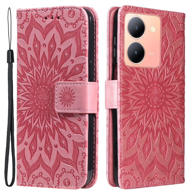 KT Imprinting Flower Series-1 For vivo Y36 5G (Global) / Y78 (China) 5G Phone Case PU Leather Wallet Flip Stand Cover - Pink