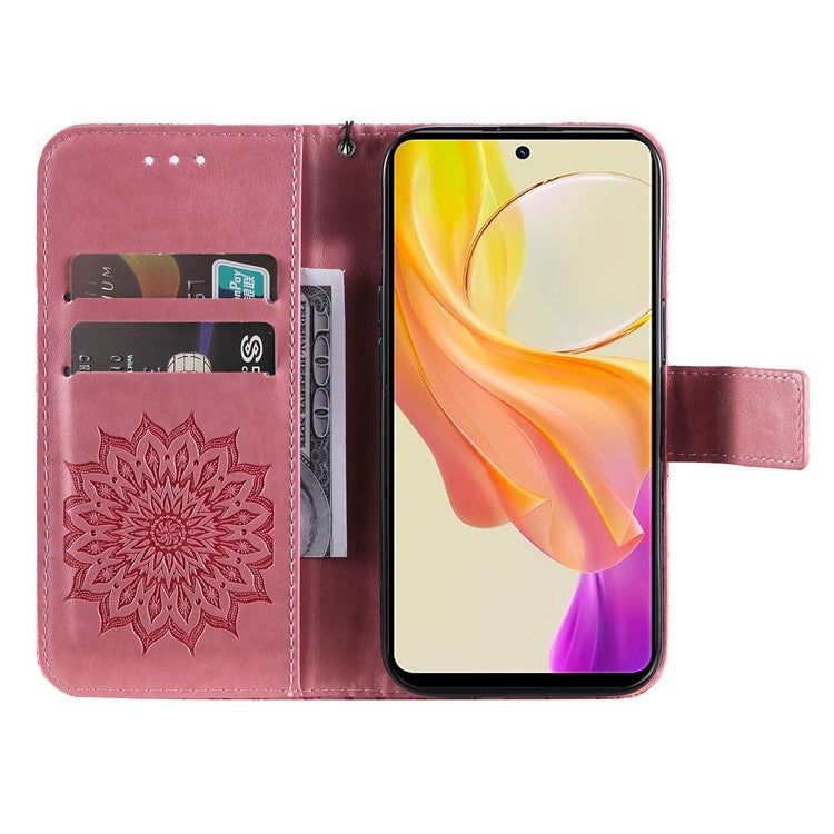 KT Imprinting Flower Series-1 For vivo Y36 5G (Global) / Y78 (China) 5G Phone Case PU Leather Wallet Flip Stand Cover - Pink