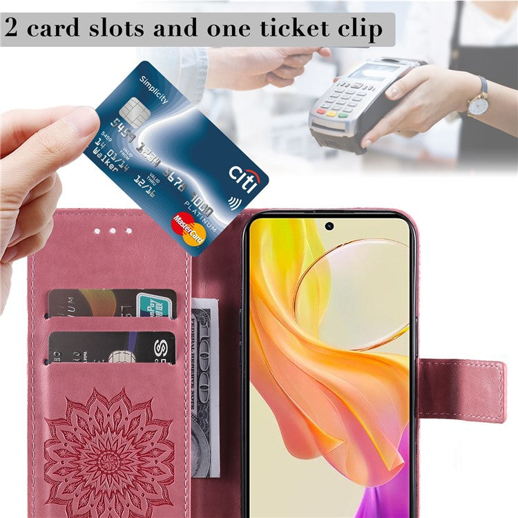 KT Imprinting Flower Series-1 For vivo Y36 5G (Global) / Y78 (China) 5G Phone Case PU Leather Wallet Flip Stand Cover - Pink