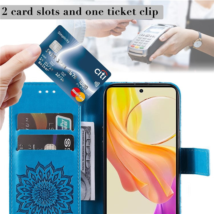 KT Imprinting Flower Series-1 For vivo Y36 5G (Global) / Y78 (China) 5G Phone Case PU Leather Wallet Flip Stand Cover - Blue