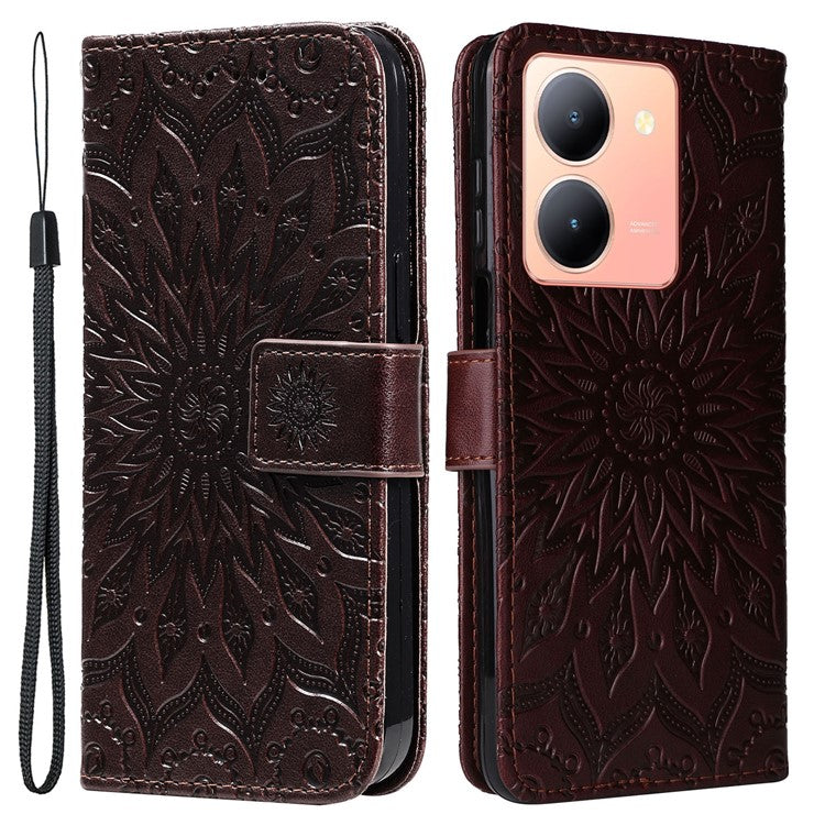 KT Imprinting Flower Series-1 For vivo Y36 5G (Global) / Y78 (China) 5G Phone Case PU Leather Wallet Flip Stand Cover - Brown