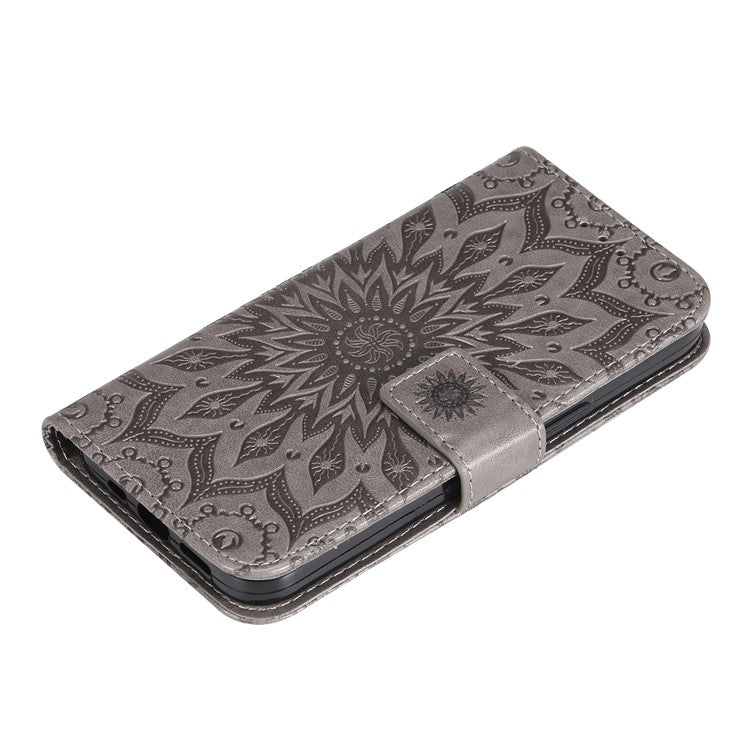 KT Imprinting Flower Series-1 For vivo Y36 5G (Global) / Y78 (China) 5G Phone Case PU Leather Wallet Flip Stand Cover - Grey