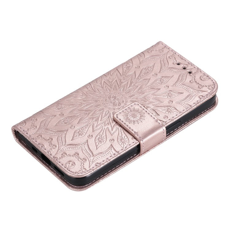 KT Imprinting Flower Series-1 For vivo Y36 5G (Global) / Y78 (China) 5G Phone Case PU Leather Wallet Flip Stand Cover - Rose Gold