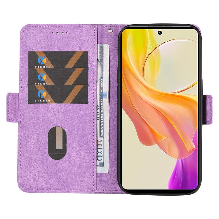 Leather Flip Cover for vivo Y36 5G (Global) / Y78 5G (China) , Rhombus Imprinted Splicing Wallet Stand Phone Case - Purple