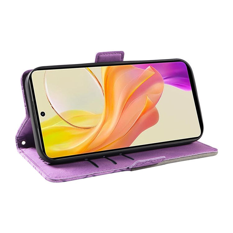 Leather Flip Cover for vivo Y36 5G (Global) / Y78 5G (China) , Rhombus Imprinted Splicing Wallet Stand Phone Case - Purple