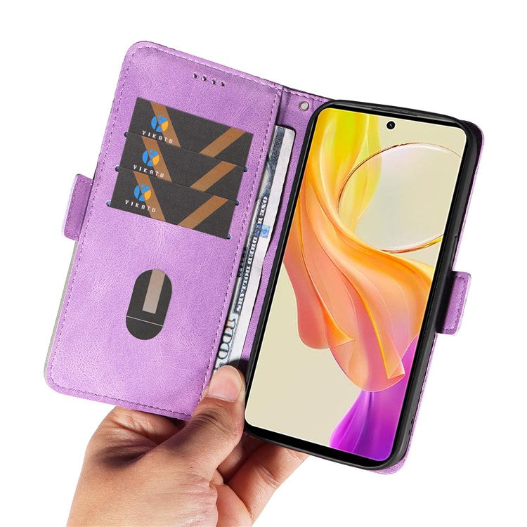 Leather Flip Cover for vivo Y36 5G (Global) / Y78 5G (China) , Rhombus Imprinted Splicing Wallet Stand Phone Case - Purple