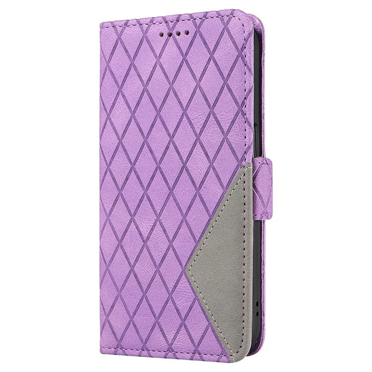 Leather Flip Cover for vivo Y36 5G (Global) / Y78 5G (China) , Rhombus Imprinted Splicing Wallet Stand Phone Case - Purple