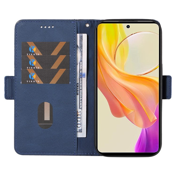 Leather Flip Cover for vivo Y36 5G (Global) / Y78 5G (China) , Rhombus Imprinted Splicing Wallet Stand Phone Case - Blue