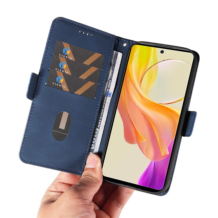 Leather Flip Cover for vivo Y36 5G (Global) / Y78 5G (China) , Rhombus Imprinted Splicing Wallet Stand Phone Case - Blue