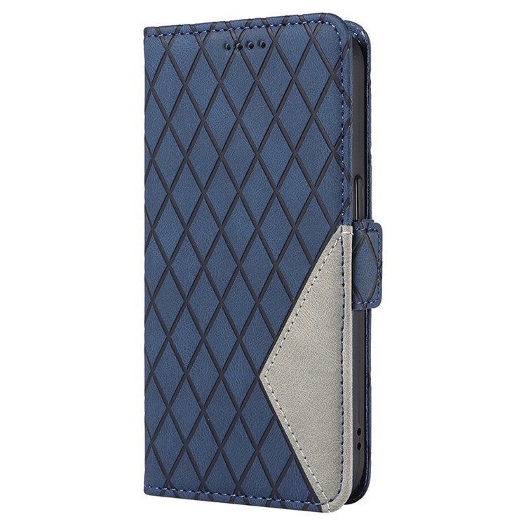 Leather Flip Cover for vivo Y36 5G (Global) / Y78 5G (China) , Rhombus Imprinted Splicing Wallet Stand Phone Case - Blue