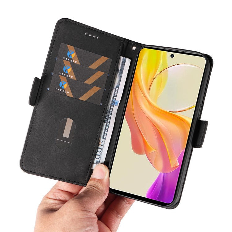 Leather Flip Cover for vivo Y36 5G (Global) / Y78 5G (China) , Rhombus Imprinted Splicing Wallet Stand Phone Case - Black