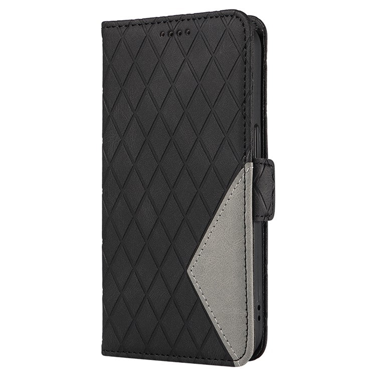 Leather Flip Cover for vivo Y36 5G (Global) / Y78 5G (China) , Rhombus Imprinted Splicing Wallet Stand Phone Case - Black