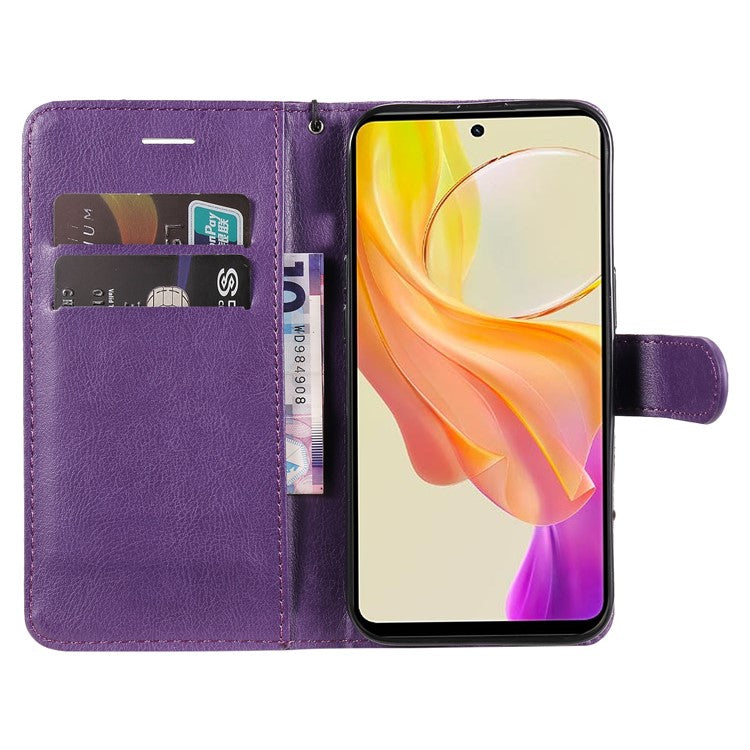 KT Leather Series-2 Phone Cover for vivo Y36 5G (Global) / Y78 5G (China) , Solid Color PU Leather Stand Phone Case Wallet - Purple