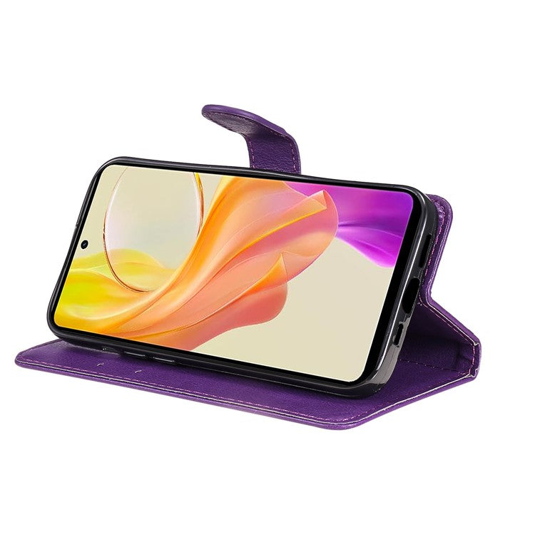 KT Leather Series-2 Phone Cover for vivo Y36 5G (Global) / Y78 5G (China) , Solid Color PU Leather Stand Phone Case Wallet - Purple