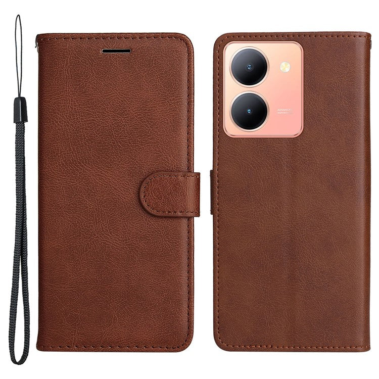 KT Leather Series-2 Phone Cover for vivo Y36 5G (Global) / Y78 5G (China) , Solid Color PU Leather Stand Phone Case Wallet - Brown