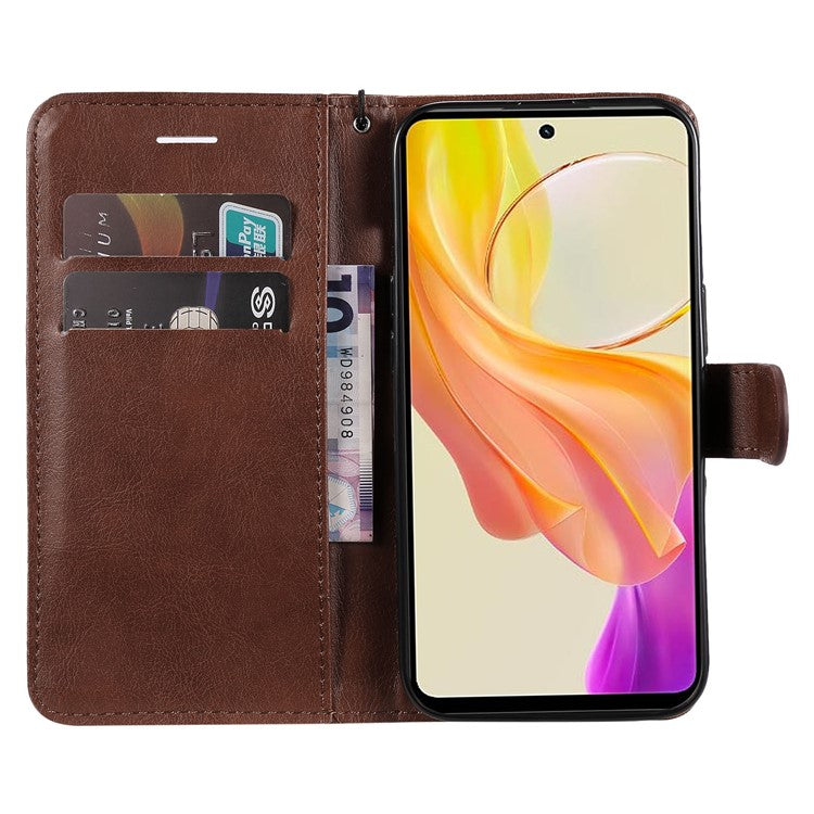 KT Leather Series-2 Phone Cover for vivo Y36 5G (Global) / Y78 5G (China) , Solid Color PU Leather Stand Phone Case Wallet - Brown