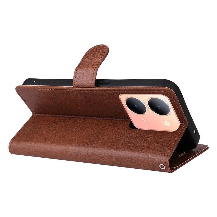 KT Leather Series-2 Phone Cover for vivo Y36 5G (Global) / Y78 5G (China) , Solid Color PU Leather Stand Phone Case Wallet - Brown