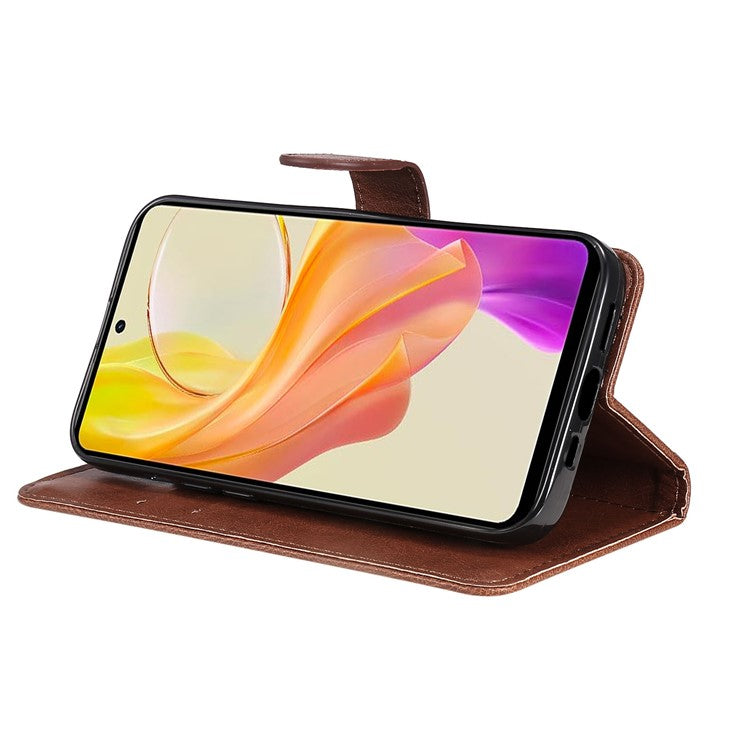 KT Leather Series-2 Phone Cover for vivo Y36 5G (Global) / Y78 5G (China) , Solid Color PU Leather Stand Phone Case Wallet - Brown