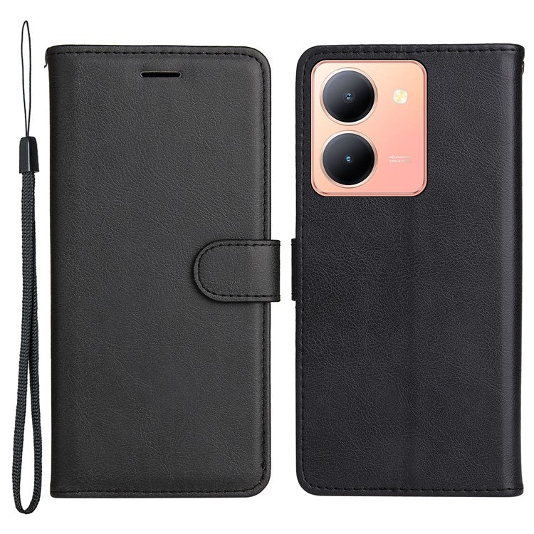 KT Leather Series-2 Phone Cover for vivo Y36 5G (Global) / Y78 5G (China) , Solid Color PU Leather Stand Phone Case Wallet - Black