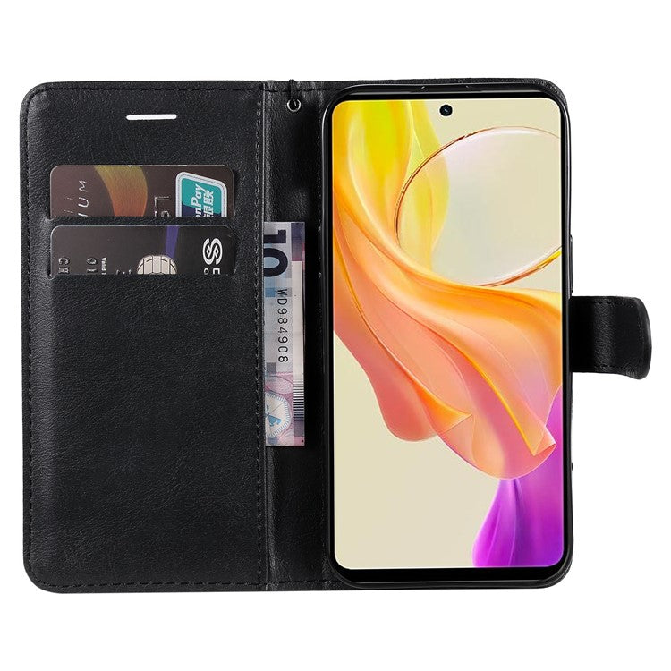 KT Leather Series-2 Phone Cover for vivo Y36 5G (Global) / Y78 5G (China) , Solid Color PU Leather Stand Phone Case Wallet - Black