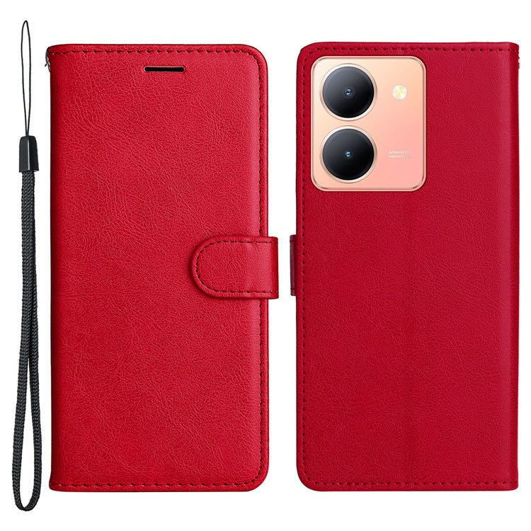 KT Leather Series-2 Phone Cover for vivo Y36 5G (Global) / Y78 5G (China) , Solid Color PU Leather Stand Phone Case Wallet - Red