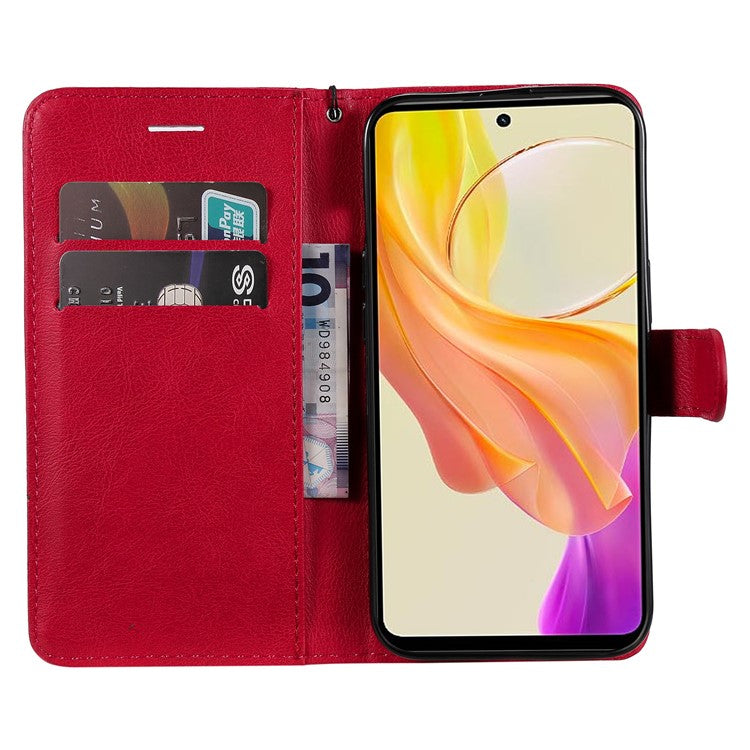 KT Leather Series-2 Phone Cover for vivo Y36 5G (Global) / Y78 5G (China) , Solid Color PU Leather Stand Phone Case Wallet - Red