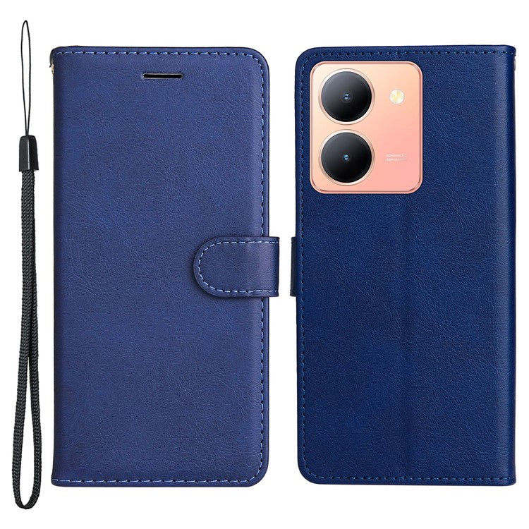 KT Leather Series-2 Phone Cover for vivo Y36 5G (Global) / Y78 5G (China) , Solid Color PU Leather Stand Phone Case Wallet - Blue