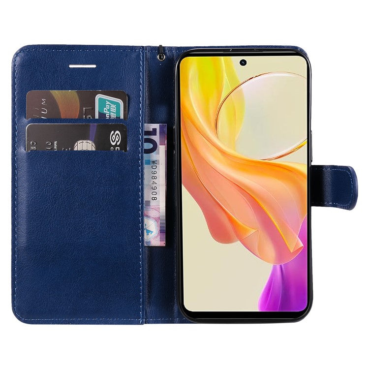 KT Leather Series-2 Phone Cover for vivo Y36 5G (Global) / Y78 5G (China) , Solid Color PU Leather Stand Phone Case Wallet - Blue