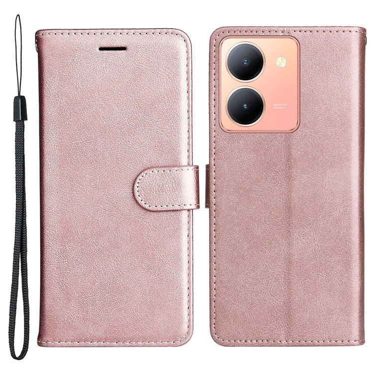 KT Leather Series-2 Phone Cover for vivo Y36 5G (Global) / Y78 5G (China) , Solid Color PU Leather Stand Phone Case Wallet - Rose Gold