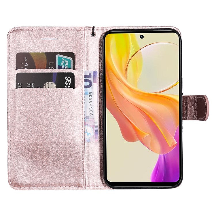 KT Leather Series-2 Phone Cover for vivo Y36 5G (Global) / Y78 5G (China) , Solid Color PU Leather Stand Phone Case Wallet - Rose Gold