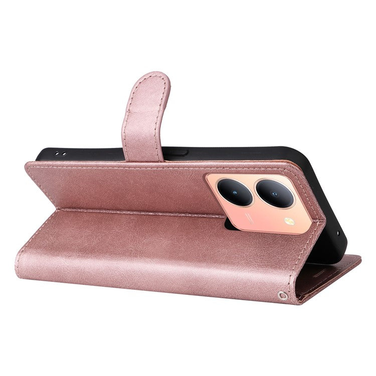 KT Leather Series-2 Phone Cover for vivo Y36 5G (Global) / Y78 5G (China) , Solid Color PU Leather Stand Phone Case Wallet - Rose Gold